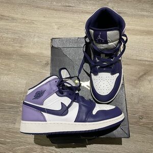 Purple and White Jordan 1s High-Top Sneakers